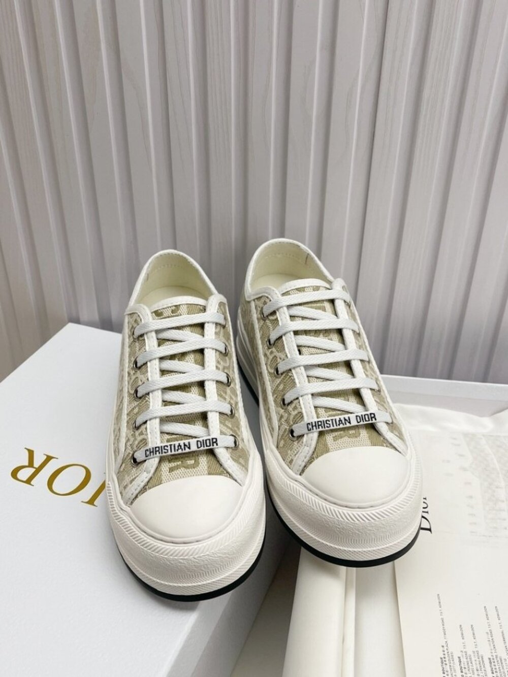 Dior Oblique Logo Woven Canvas Platform Sneakers Vintage Neutral Walking Shoes